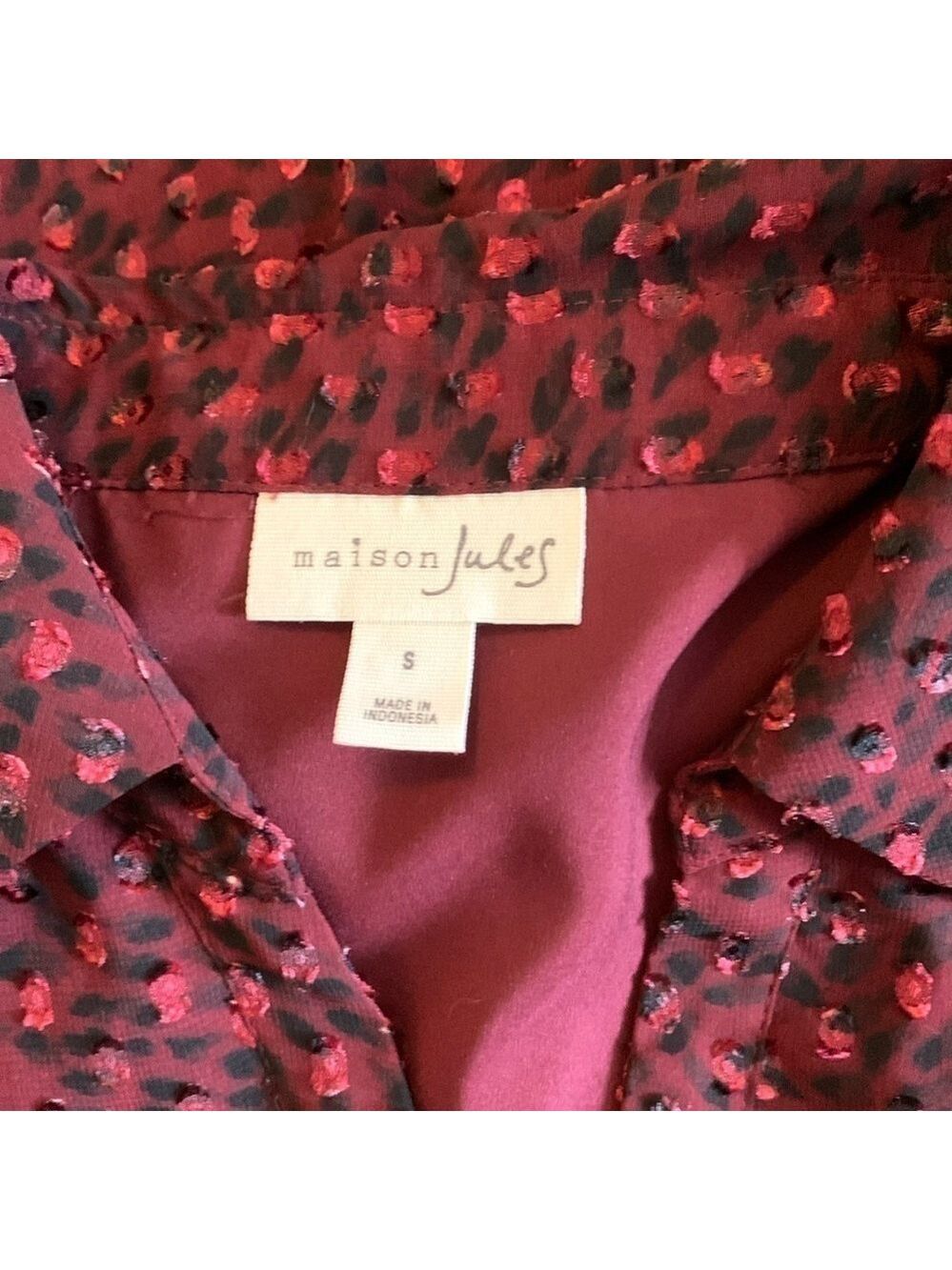 Masion Jules cranberry chiffon dress with smocked waist size S - Picture 11 of 11